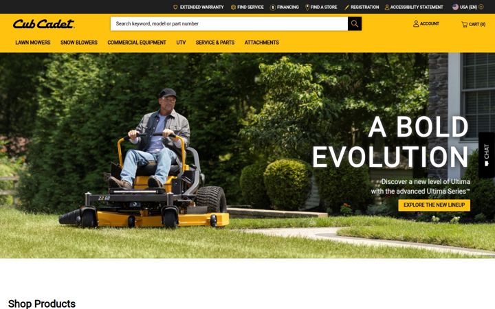 Екранна снимка на cubcadet.com