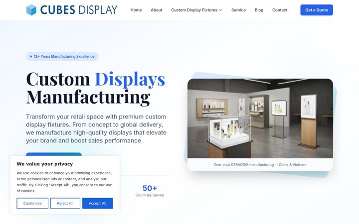 Screenshot of cubesdisplay.com