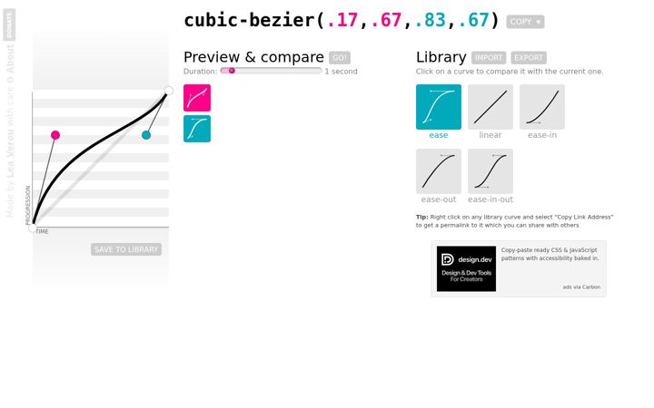 Screenshot of cubic-bezier.com