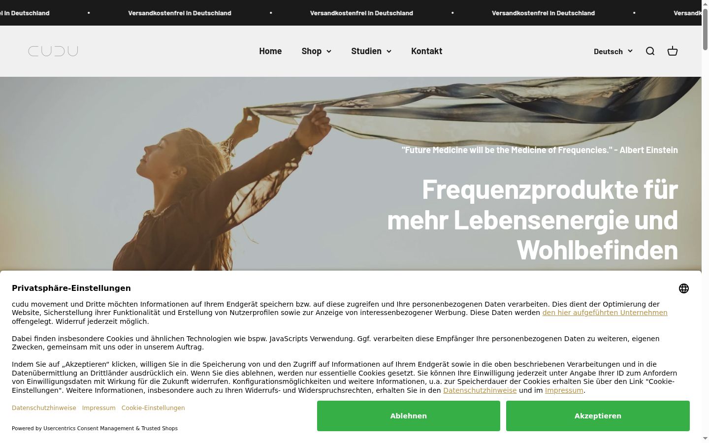 Screenshot des Einwilligungsbanners vor jeglicher Interaktion