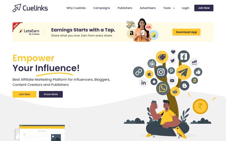 Screenshot of cuelinks.com