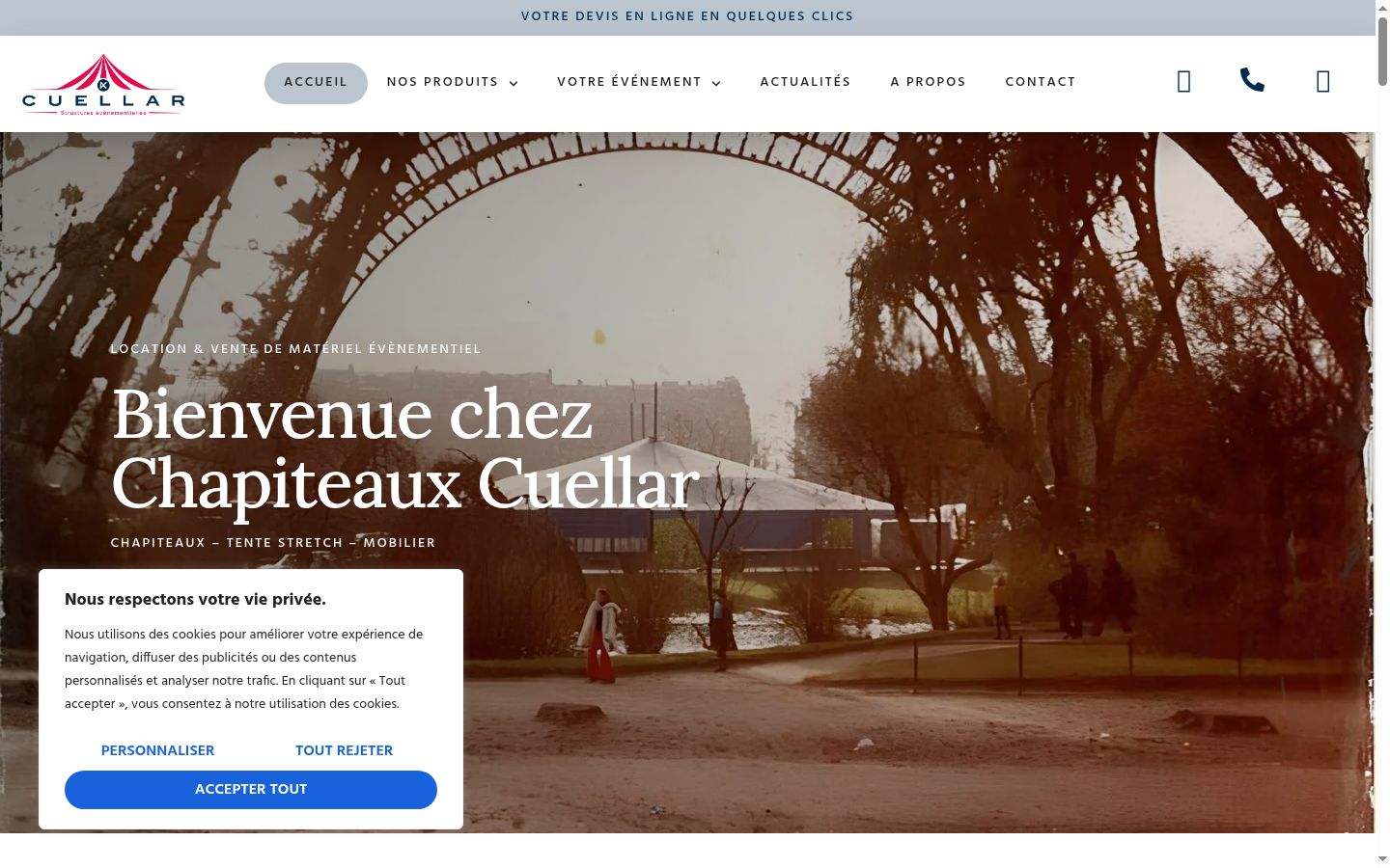 Captura de ecrã do banner de consentimento apresentado antes de qualquer interação