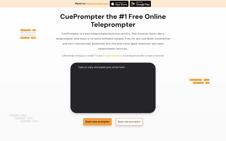 Screenshot of cueprompter.com