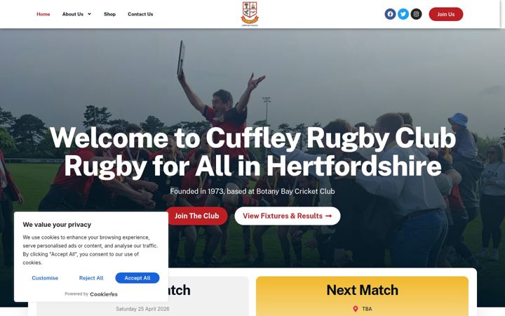 Screenshot of cuffleyrugby.co.uk