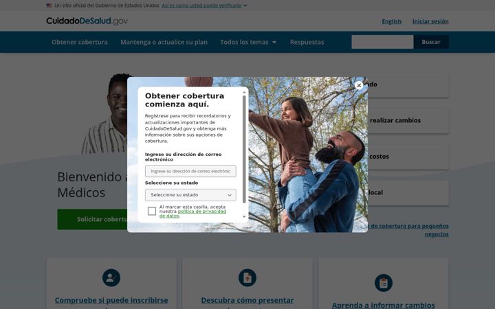 Screenshot of cuidadodesalud.gov