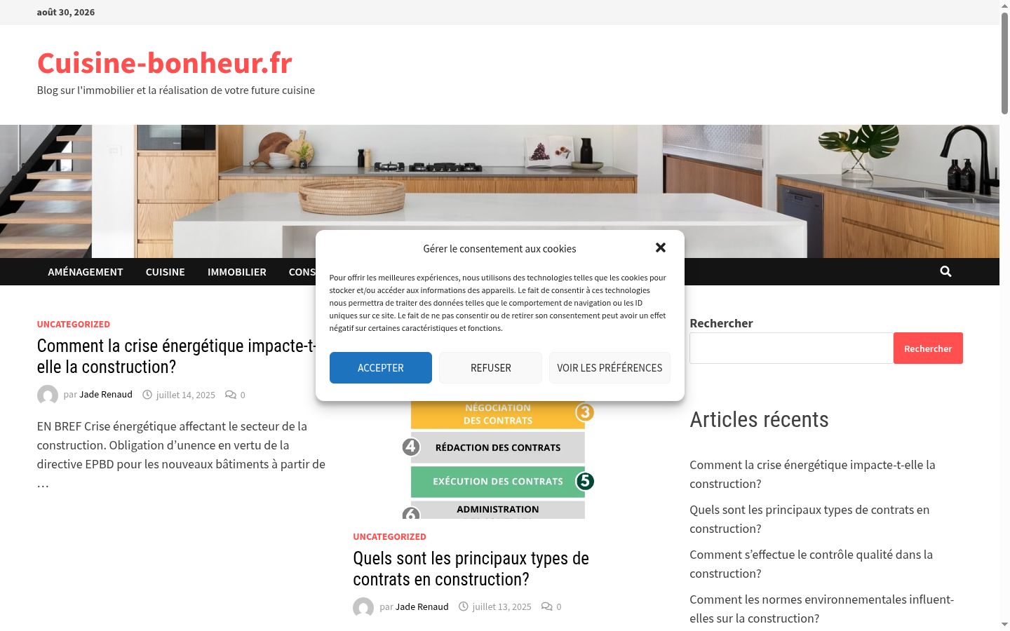 Capture d'écran de la bannière de consentement affichée avant toute interaction
