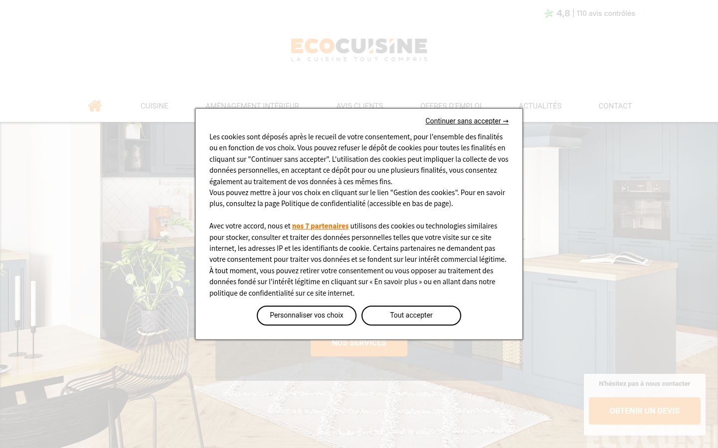 Capture d'écran de la bannière de consentement affichée avant toute interaction