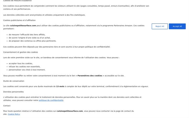 Screenshot of cuisinepetitesurface.com