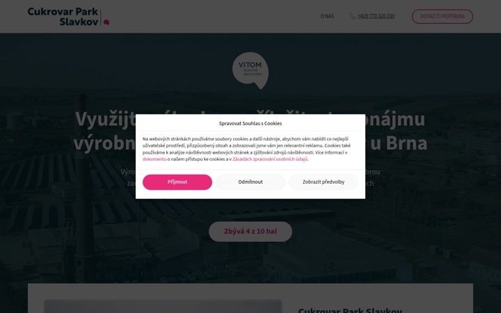 Screenshot stránky cukrovarparkslavkov.cz