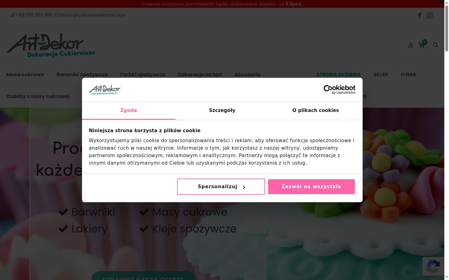 Captura de ecrã do banner de consentimento apresentado antes de qualquer interação