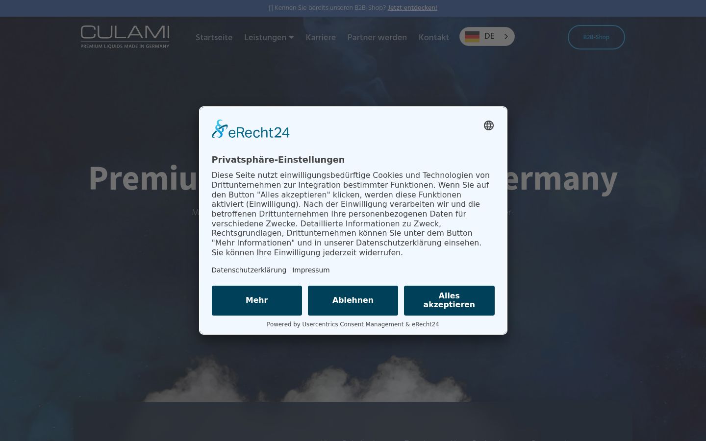 Screenshot of the consent banner shown before any interaction
