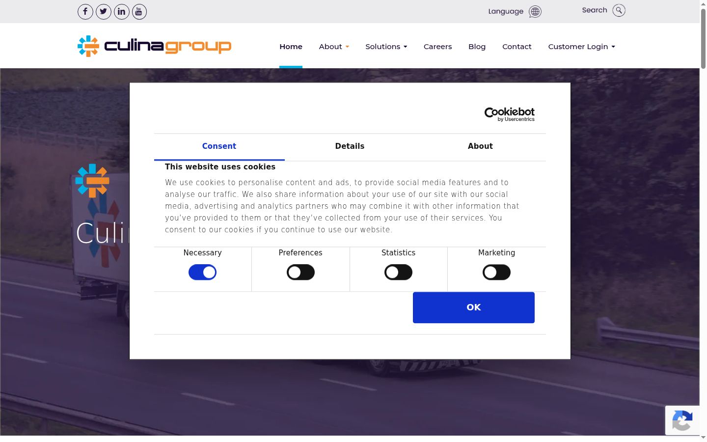 Screenshot del banner di consenso mostrato prima di qualsiasi interazione