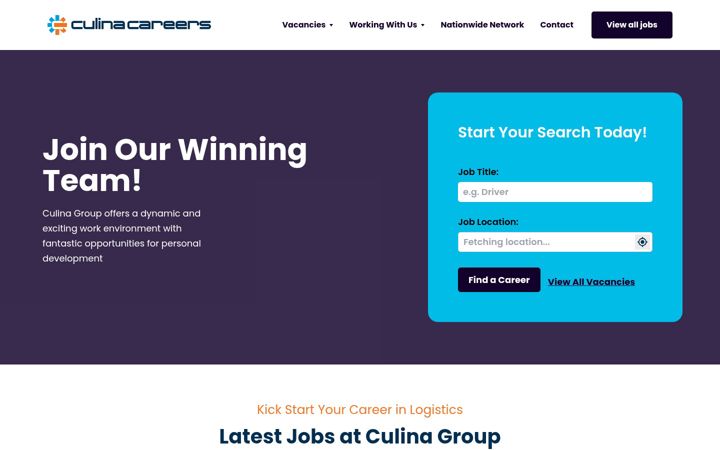Screenshot of culinacareers.co.uk