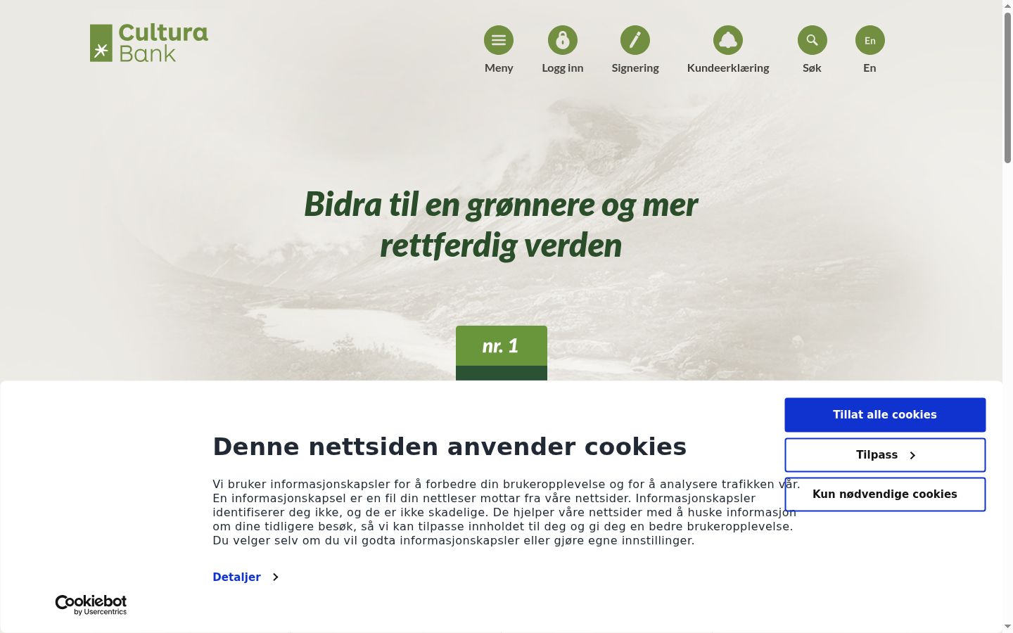 Skærmbillede af samtykkebanneret, som det blev vist før nogen interaktion
