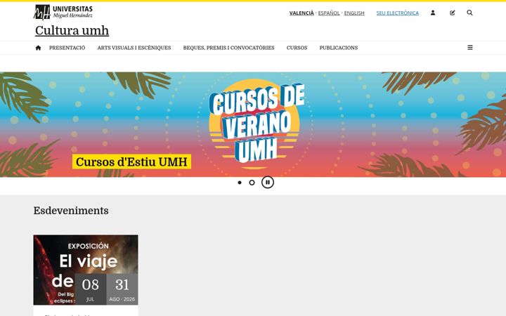 Captură de ecran a cultura.umh.es