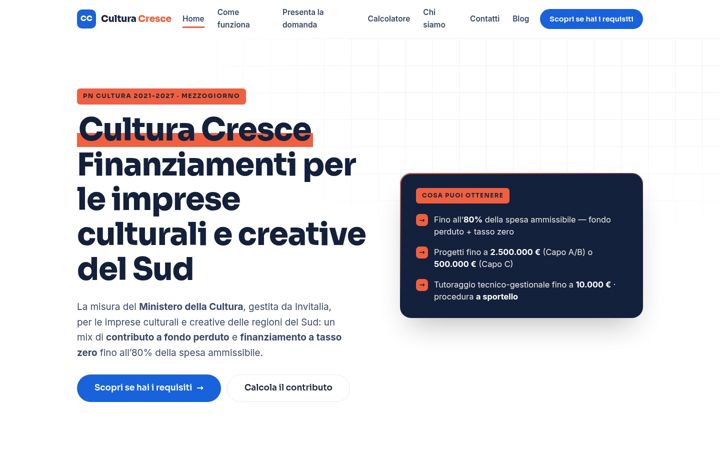 Kuvakaappaus sivustosta culturacresce.it