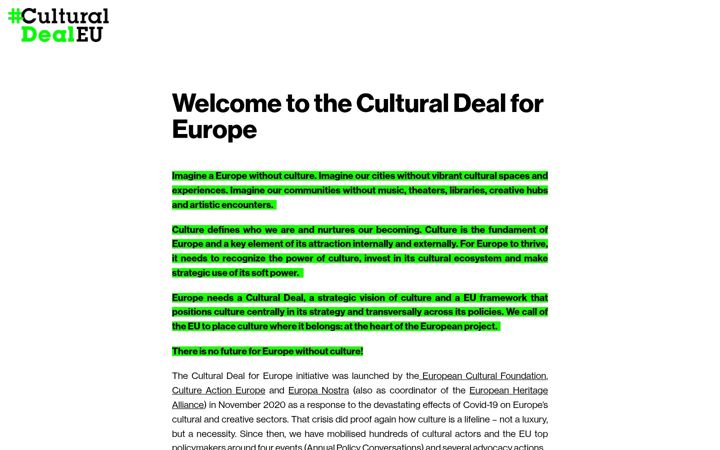 Screenshot of culturaldeal.eu