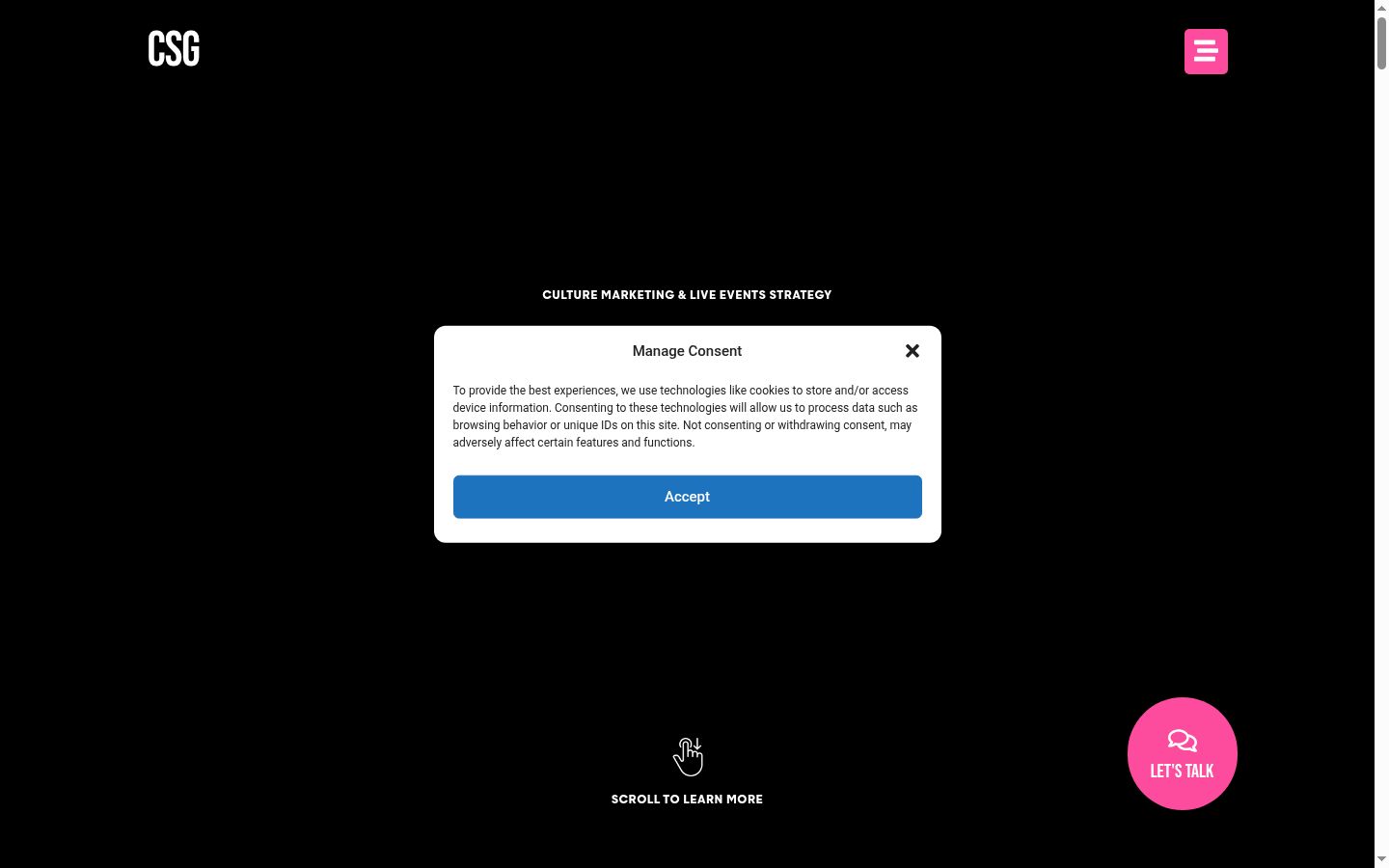 Screenshot del banner di consenso mostrato prima di qualsiasi interazione