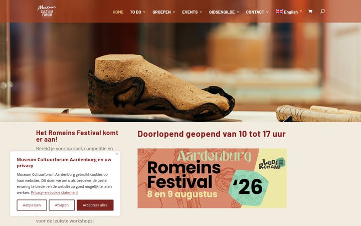 Screenshot of cultuurforumaardenburg.nl