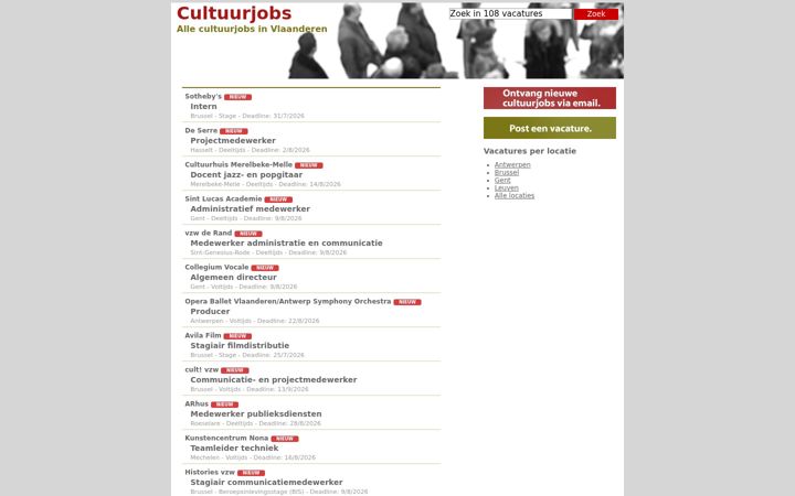 Snímek obrazovky cultuurjobs.be