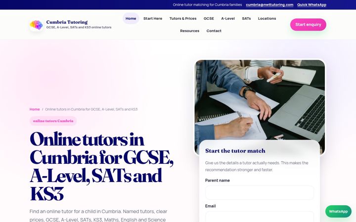Kuvakaappaus sivustosta cumbriatutoring.com