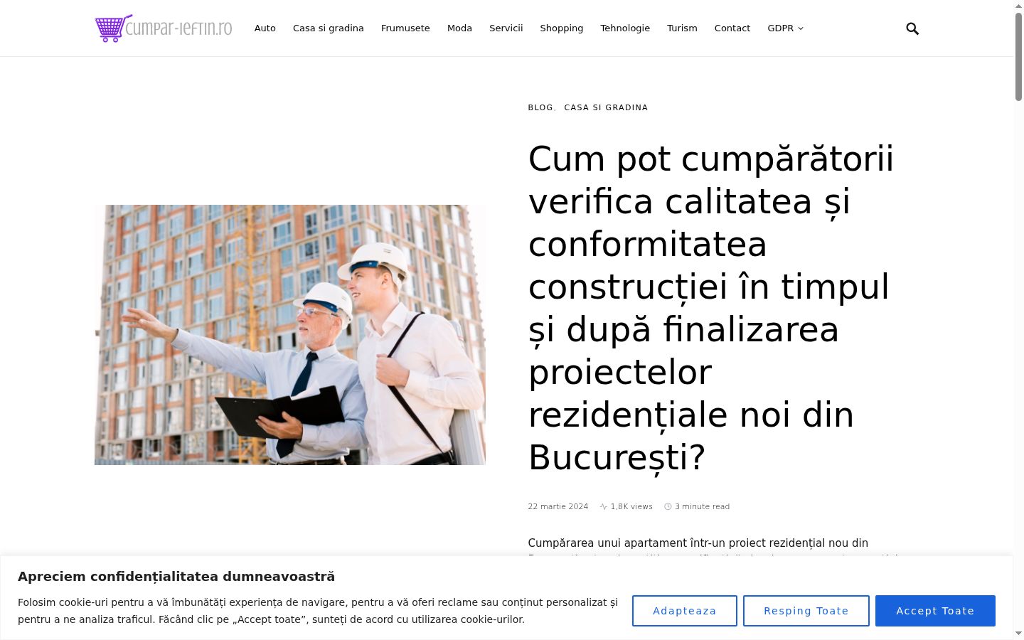 Captură de ecran a bannerului de consimțământ afișat înainte de orice interacțiune