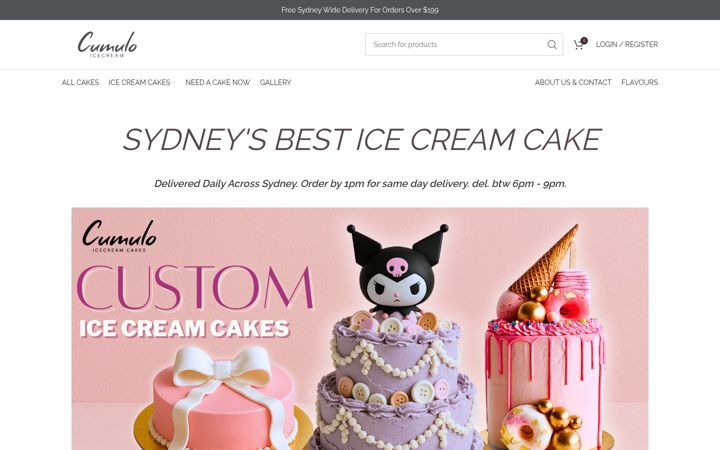 Ekraanipilt saidist cumuloicecream.com.au