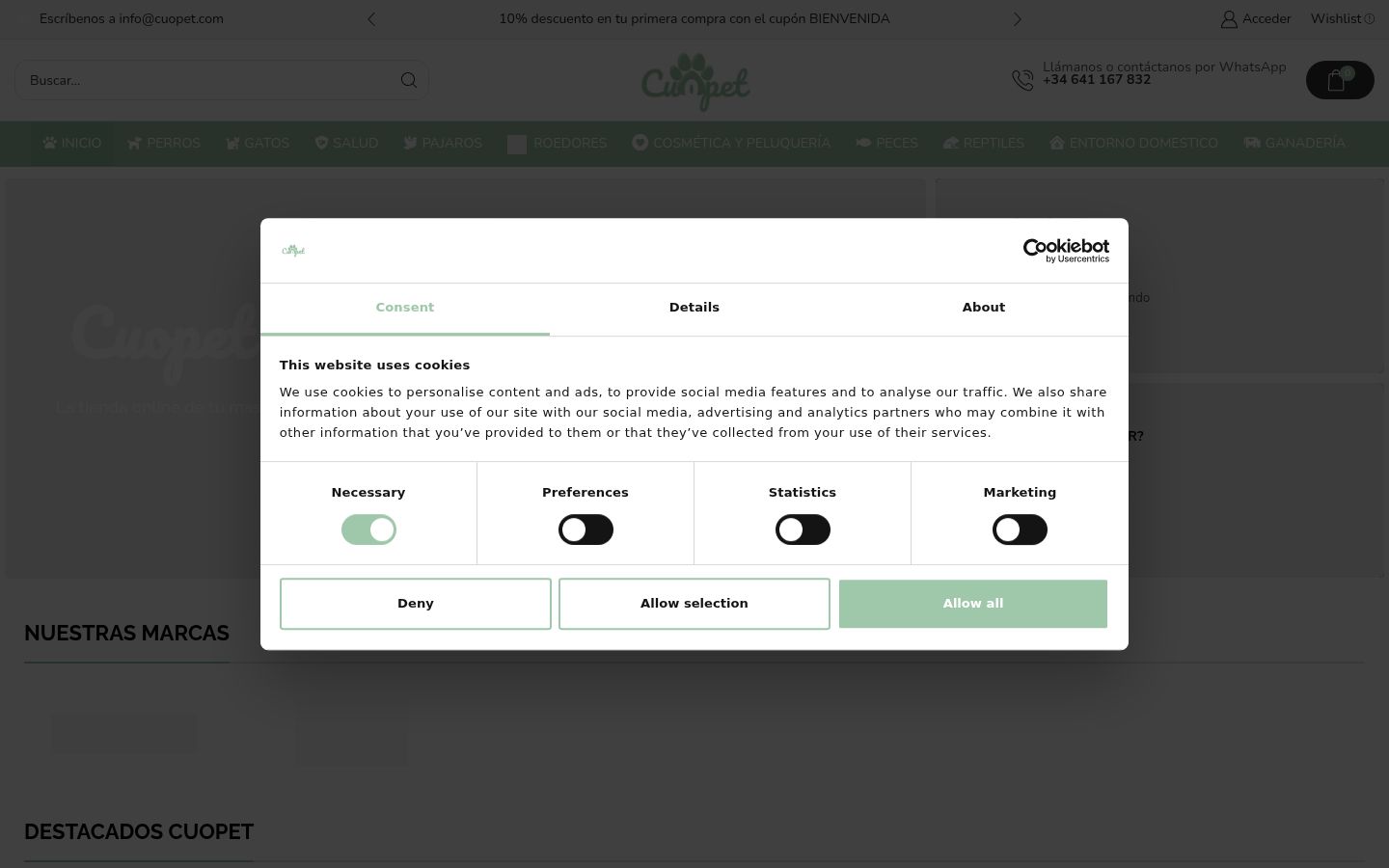 Screenshot of the consent banner shown before any interaction