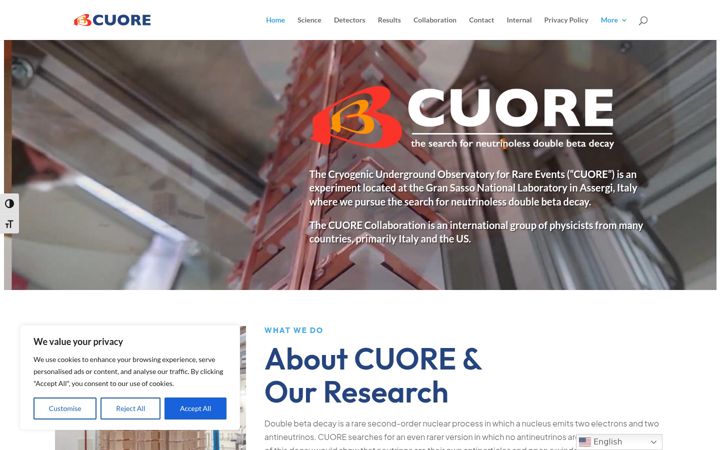 Screenshot του cuoreexperiment.org