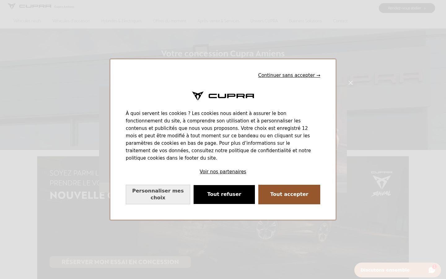 Screenshot del banner di consenso mostrato prima di qualsiasi interazione