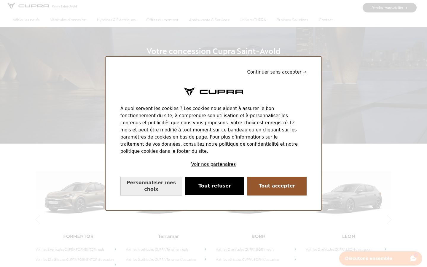 Screenshot del banner di consenso mostrato prima di qualsiasi interazione