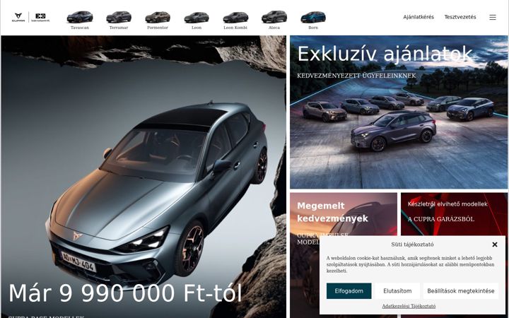 Screenshot of cupragarage.hu