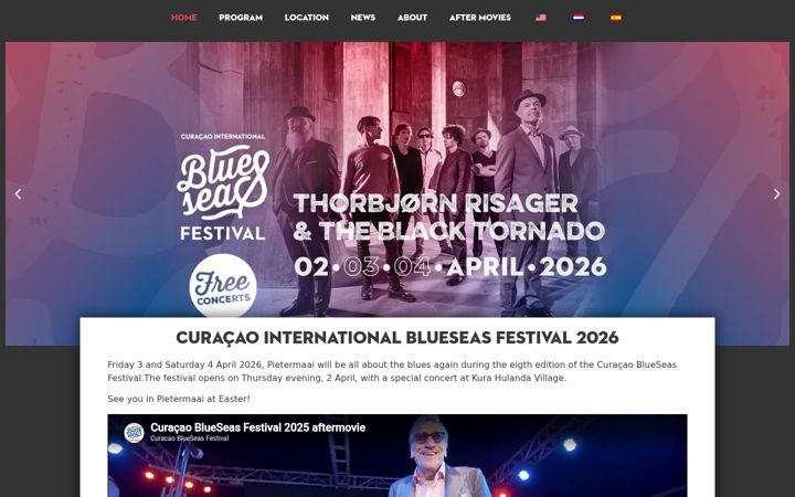 Screenshot of curacaoblueseasfestival.com