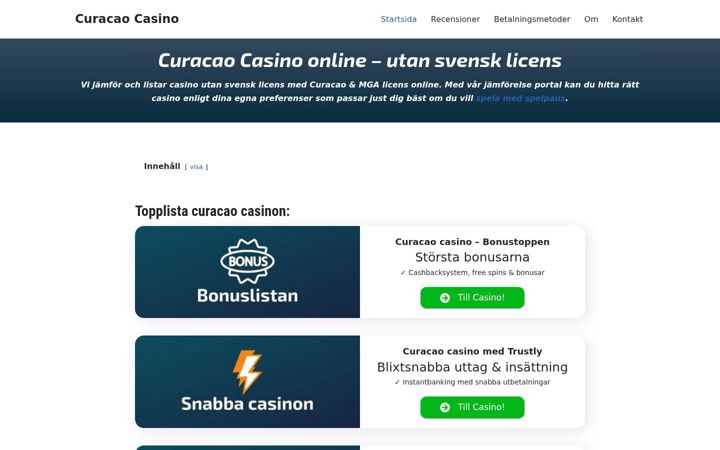 Screenshot of curacaocasino.se