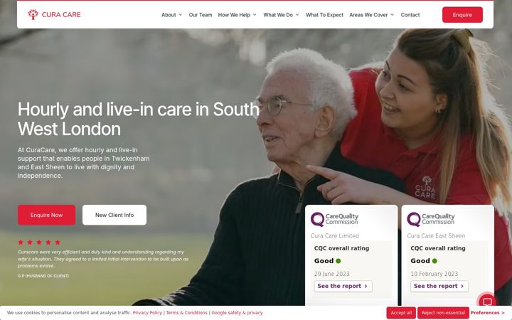 Screenshot von curacare.co.uk