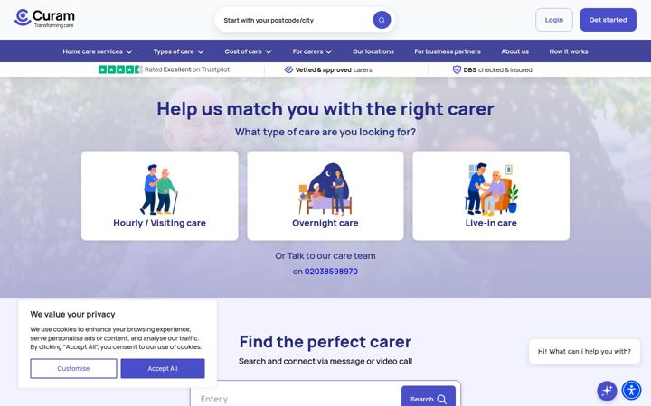 Screenshot of curamcare.com