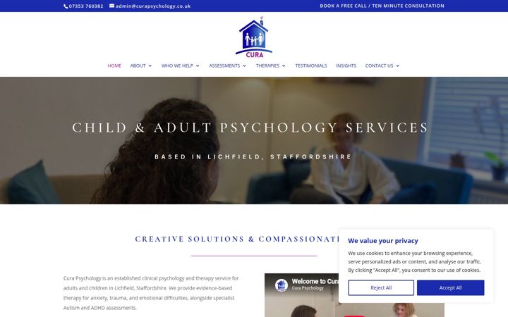 Screenshot of curapsychology.co.uk