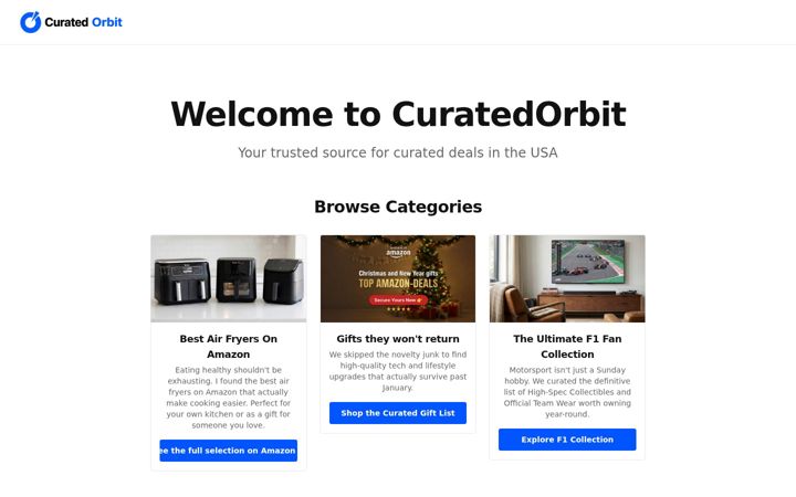 Screenshot of curatedorbit.com