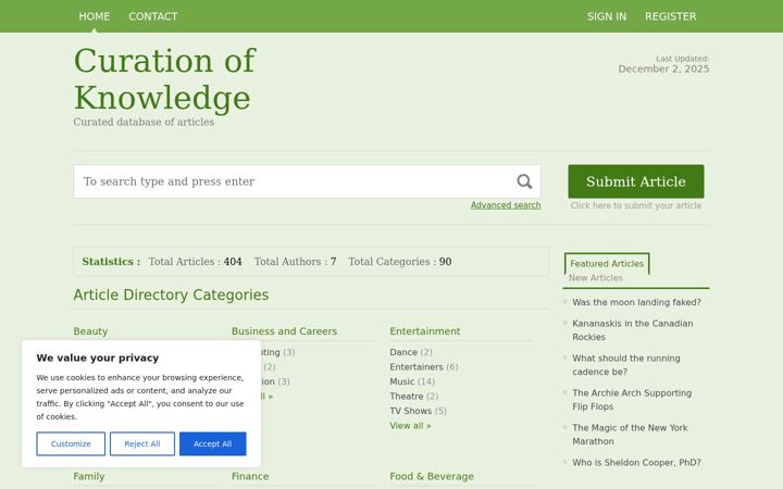 Screenshot of curationofknowledge.com