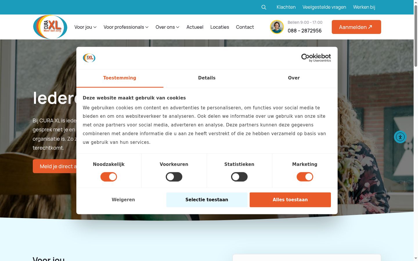 Screenshot des Einwilligungsbanners vor jeglicher Interaktion