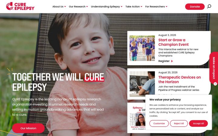 Screenshot of cureepilepsy.org