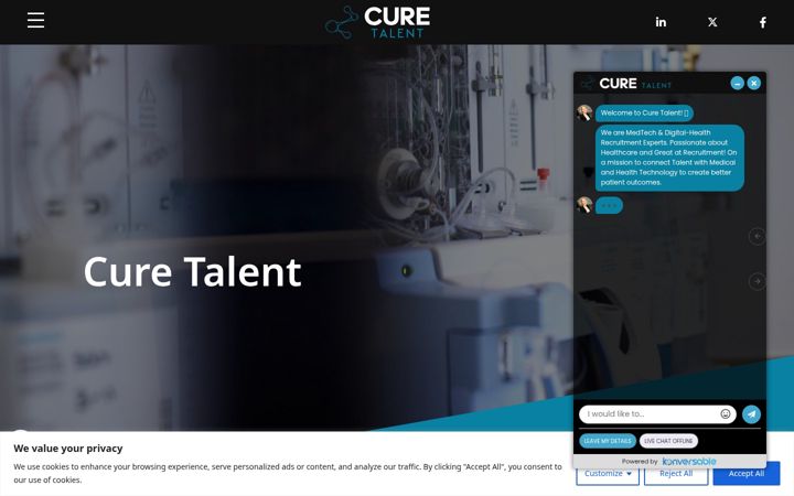 Screenshot of curetalent.co.uk