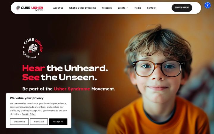 Screenshot of cureushersyndrome.com