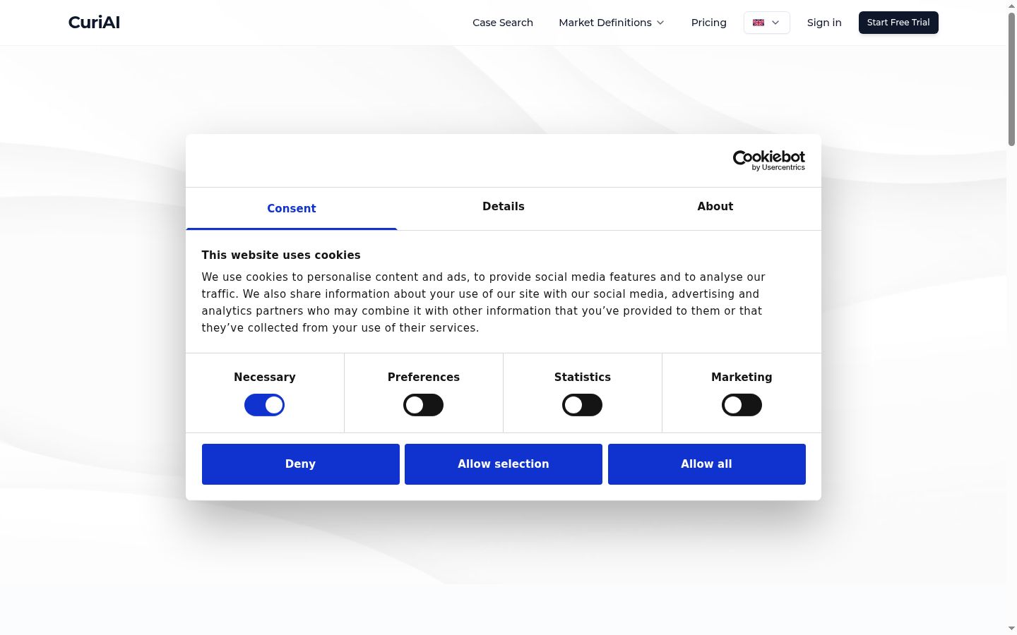 Screenshot del banner di consenso mostrato prima di qualsiasi interazione