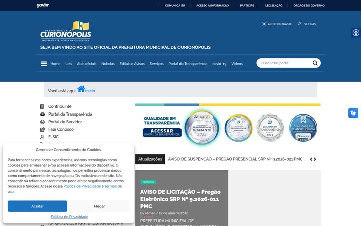 Screenshot of curionopolis.pa.gov.br