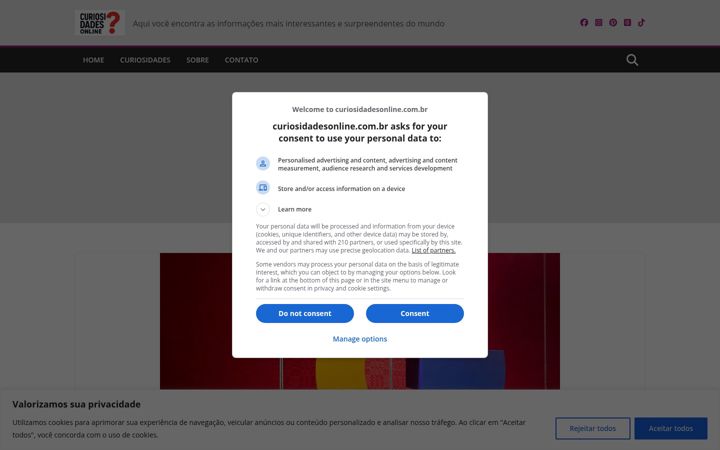 Screenshot of curiosidadesonline.com.br