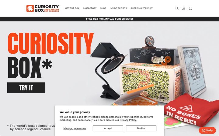 Screenshot of curiositybox.com