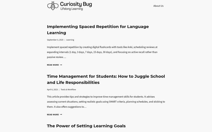 Screenshot of curiositybug.com
