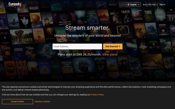 Screenshot of curiositystream.com