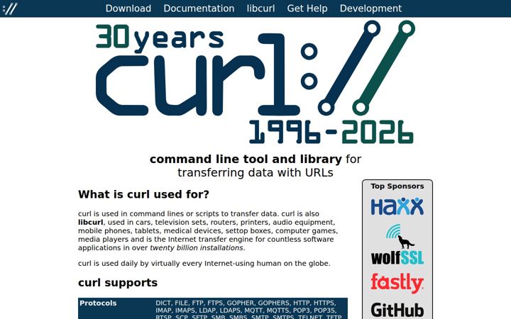 Screenshot stránky curl.se